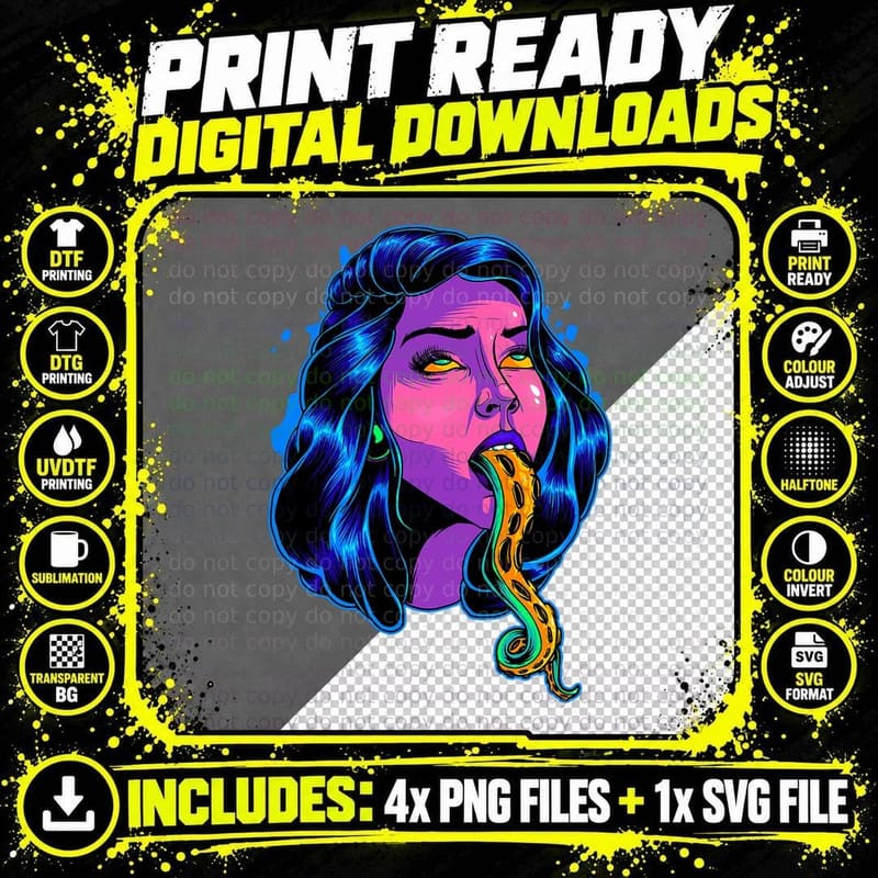 Tentacle Girl Octopus Arm Pastel Goth Tattoo Emo Punk Png SVG Digital Bundle