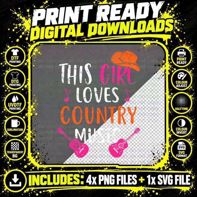 This Girl Loves Country Music Western Hat Musician Png SVG Digital Bundle