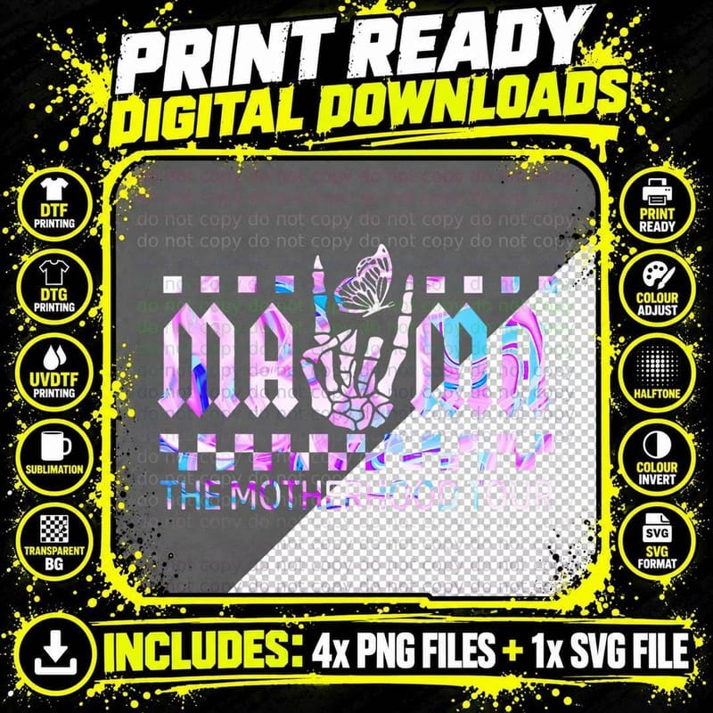 Tie Dye Rockin' Mama the Motherhood Tour Happy Mother's Png SVG Digital Bundle