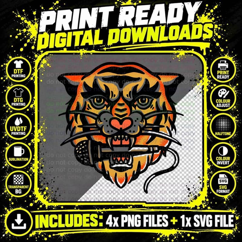 Tiger Microphone Gift for Musician, Singer Png SVG Digital Bundle