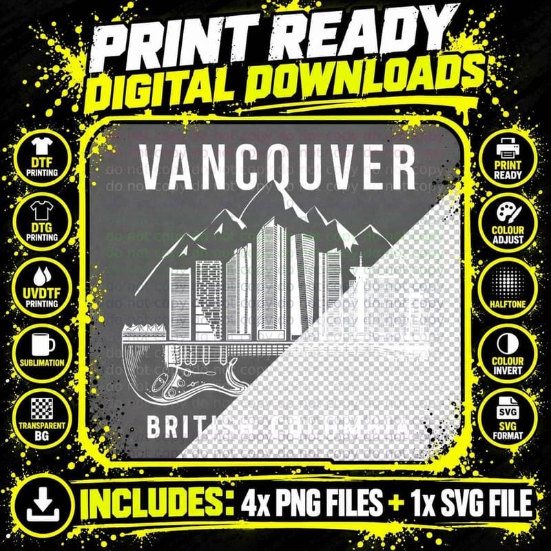 Vancouver Canada Guitar Music British Columbia Vancouver Png SVG Digital Bundle