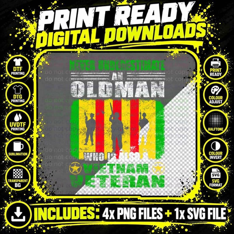 Vietnam Veteran T-Shirt, Grunge Military Pride Png SVG Digital Bundle