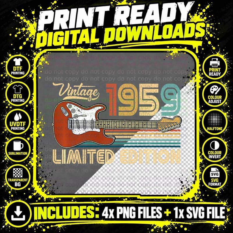 Vintage 1959 Limited Edition Guitar T-Shirt Png SVG Digital Bundle