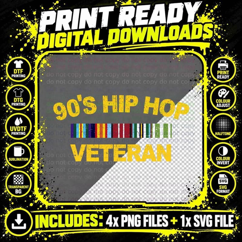 Vintage 90's Hip Hop Veteran T-Shirt Png SVG Digital Bundle