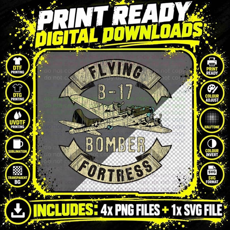 Vintage B-17 Bomber WW2 Plane Aviation Airplane Shirt Png SVG Digital Bundle