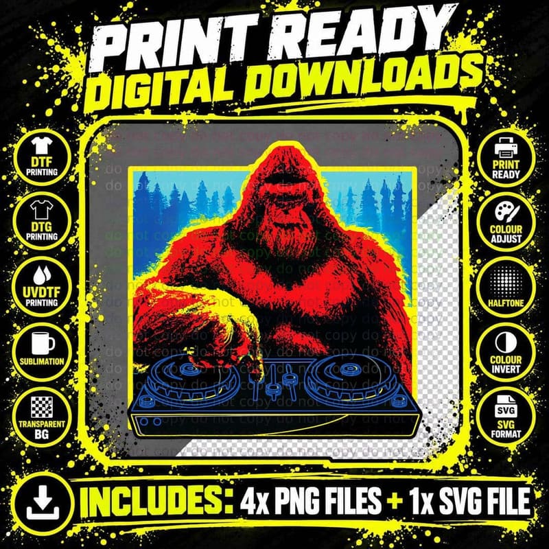 Vintage Bigfoot Dj Hip Hop Edm Dj Music Lover Cool Funny Png SVG Digital Bundle