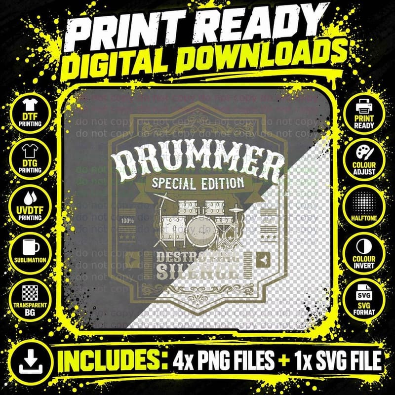 Vintage Drummer Drumming Drums Drum Kit Percussion Png SVG Digital Bundle