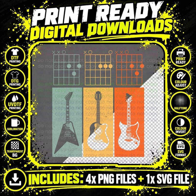 Vintage Fathers Day DAD Guitarist Dad Guitar Chord Png SVG Digital Bundle
