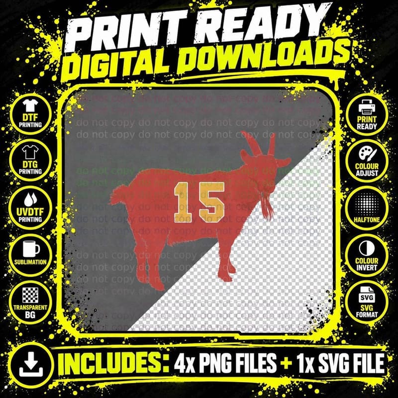 Vintage Grunge GOAT 15 Red and Yellow, Retro Style Png SVG Digital Bundle