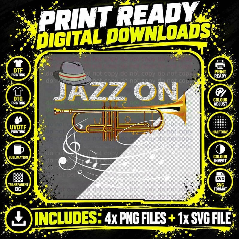 Vintage Jazz on Trumpet Player Blues Music Lovers Jazz Png SVG Digital Bundle