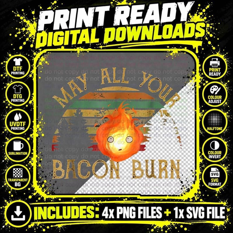 Vintage Retro May All Your Bacon Burn BBQ Grunge T-Shirt Png SVG Digital Bundle