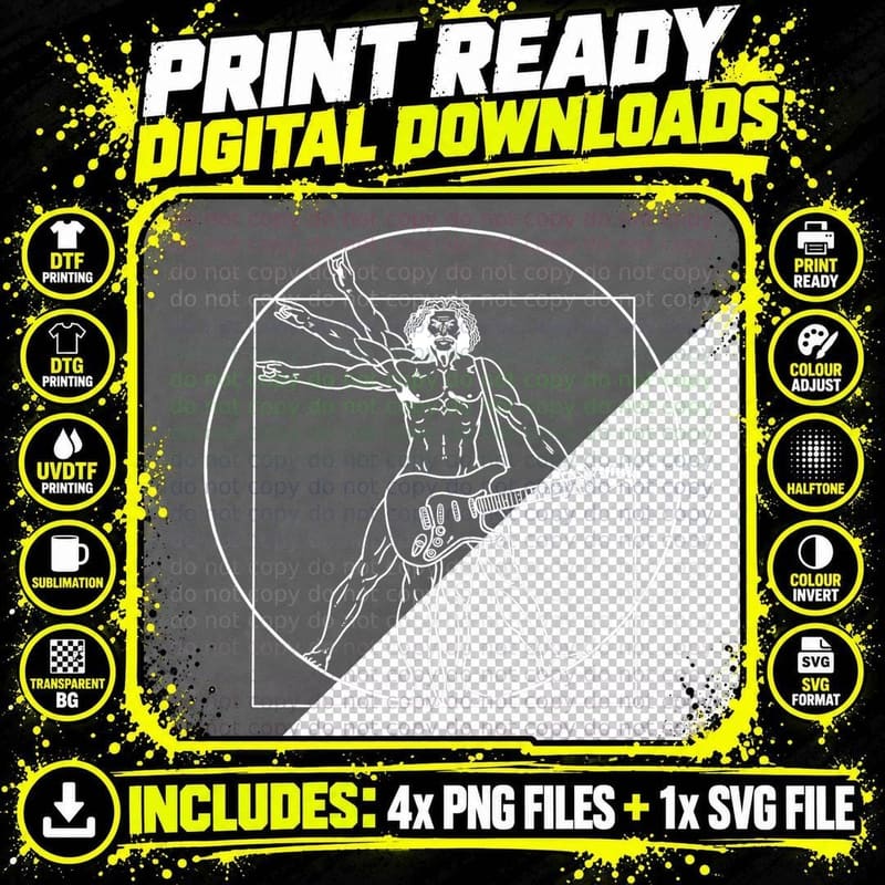 Vitruvian Man Guitar Music Player Da Vinci Guitarist Png SVG Digital Bundle