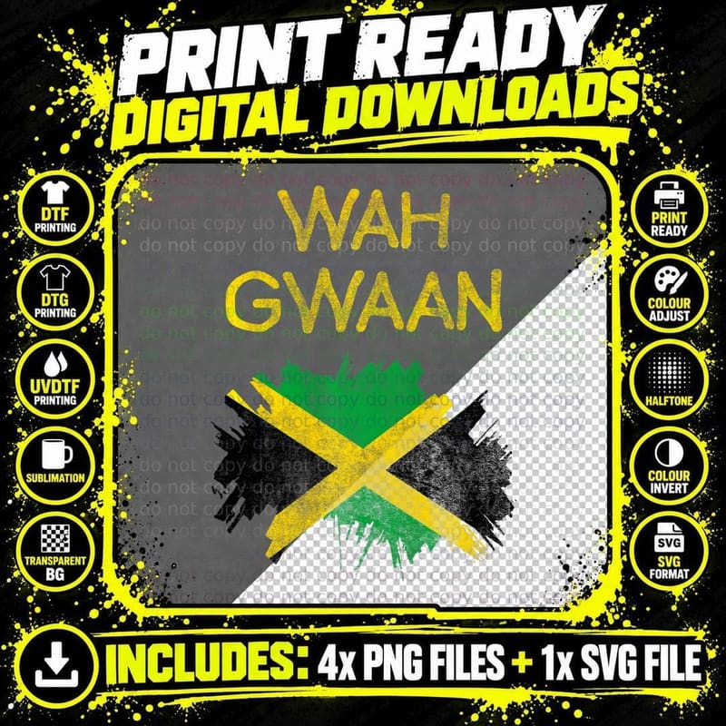 Wah Gwaan Jamaica Flag Jamaican Pride Reggae Vacation Png SVG Digital Bundle