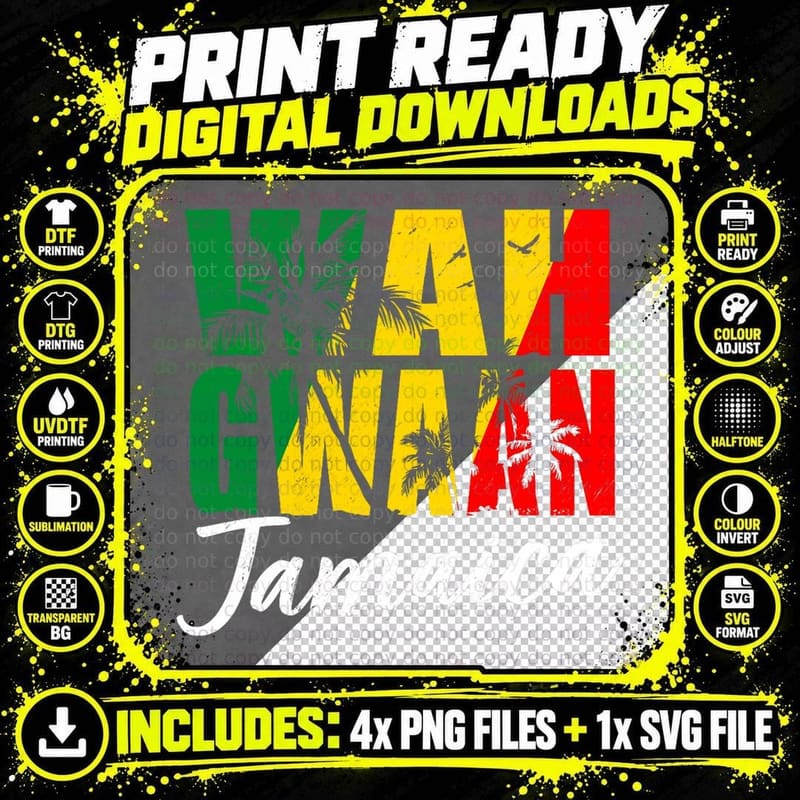 Wah Gwaan Jamaica Funny Jamaican Rasta Reggae Vacation Png SVG Digital Bundle