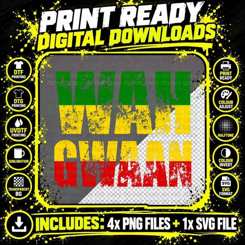 Wah Gwaan Jamaica Funny Rasta Reggae Music Jamaican Png SVG Digital Bundle