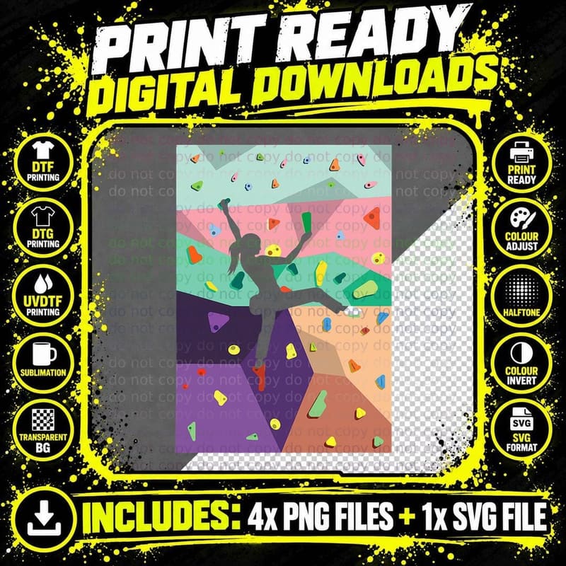 Wall Climbing Indoor Rock Climbers Action Sports Png SVG Digital Bundle