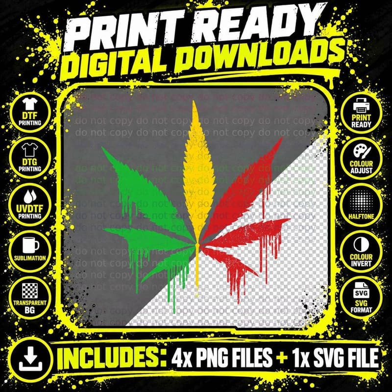 Weed Leaf Rastafari Reggae Music Rasta Ganja Pot Stoner Png SVG Digital Bundle