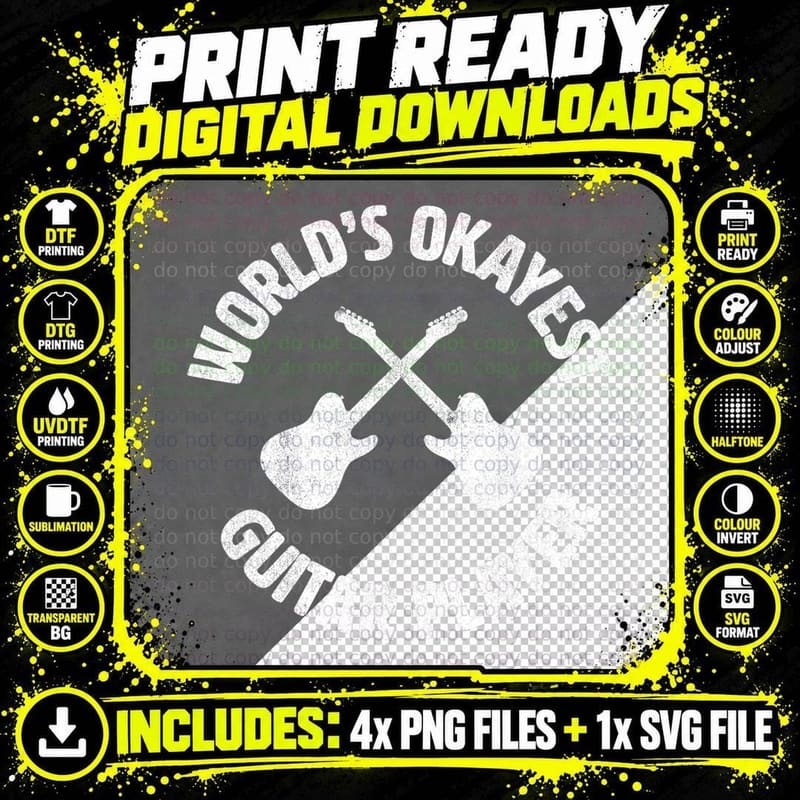 Worlds Okayest Guitar Player Guitarist T-Shirt Png SVG Digital Bundle