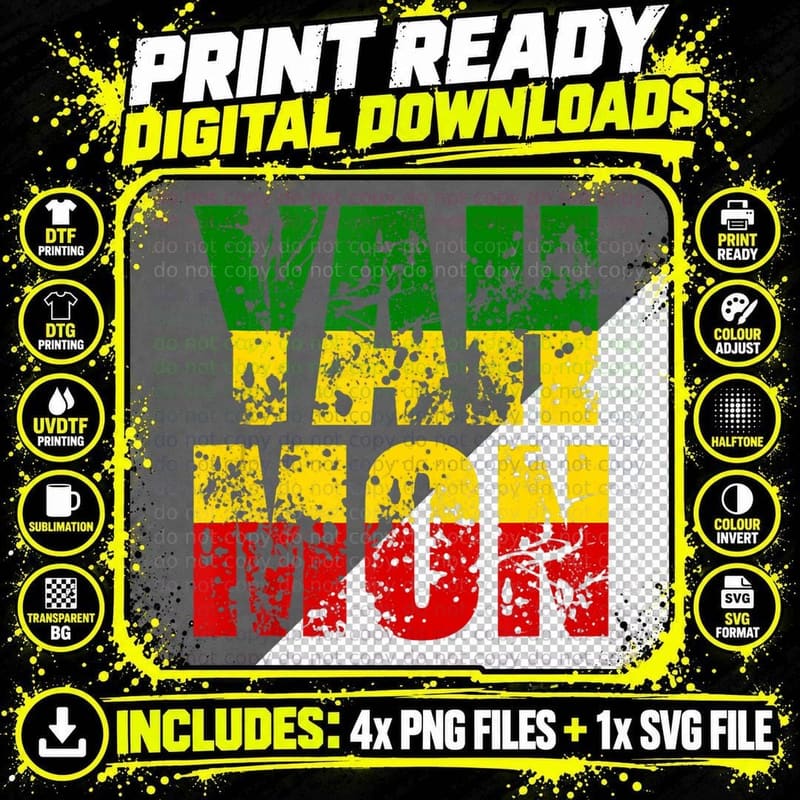 Yah Mon Jamaica Funny Rasta Reggae Music Jamaican Png SVG Digital Bundle