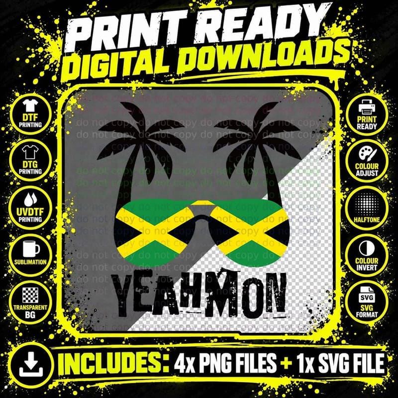Yeah Mon Jamaica Vacation Souvenir Rasta Reggae T Png SVG Digital Bundle