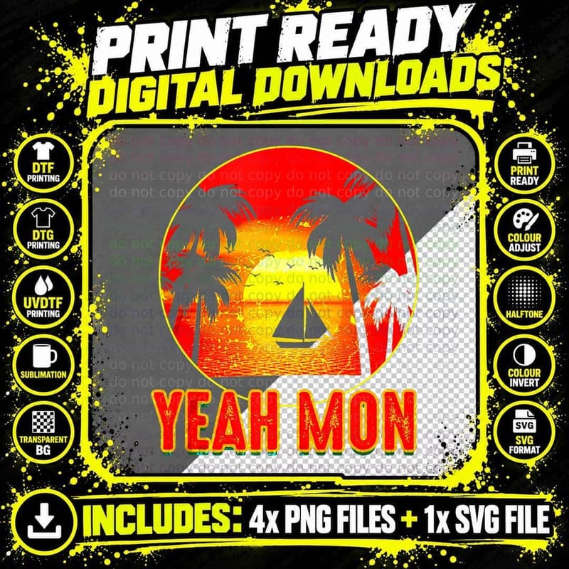 Yeah Mon Jamaican Flag Vacation Retro Jamaica Reggae Png SVG Digital Bundle