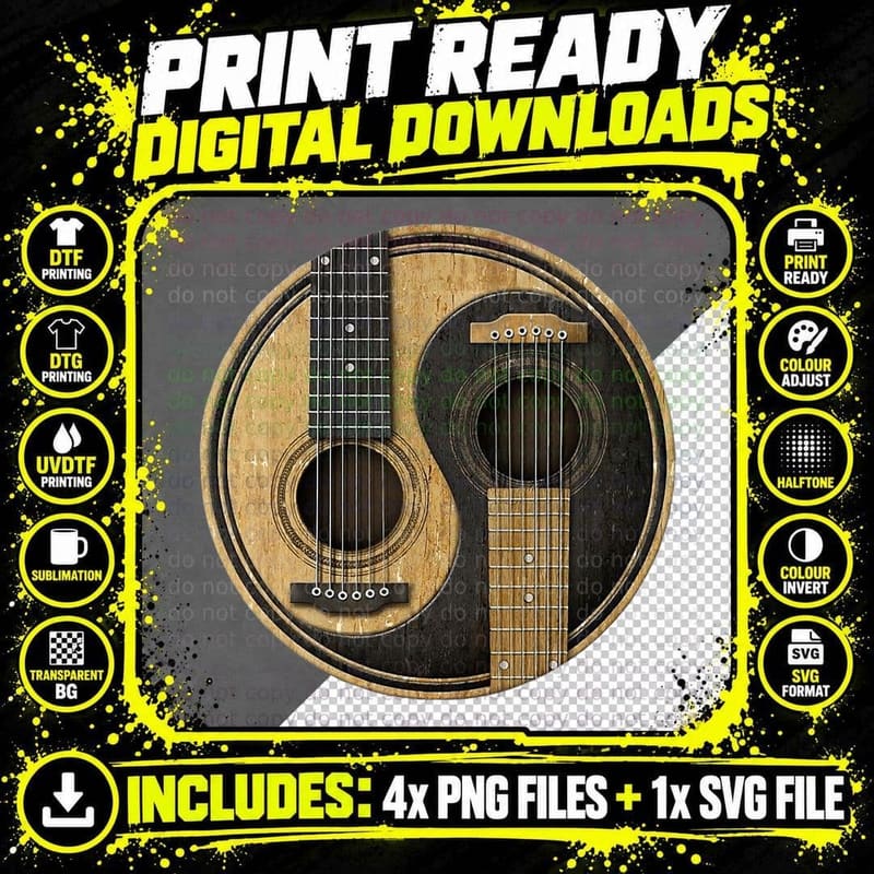Ying Yang Guitar T-Shirt Guitar Player Tshirt Png SVG Digital Bundle