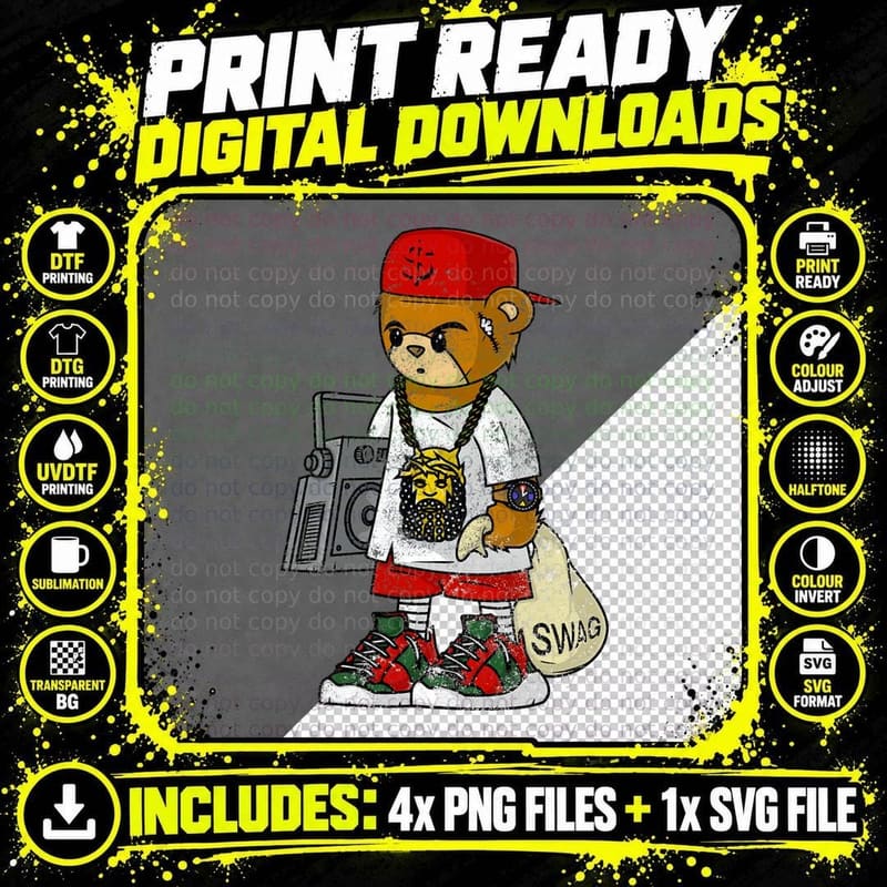 Zazzy Hustle Hip Hop Teddy Men's Hooded T-Shirt - Png SVG Digital Bundle