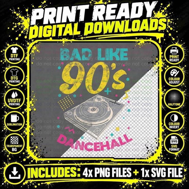 90s Bad Like 90's Dancehall Jamaican Reggae DJ Retro Png SVG Digital Bundle