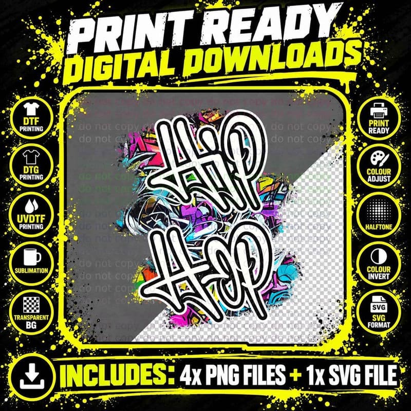 90s Hip Hop Retro Vintage Graffiti Old School Hip Hop Png SVG Digital Bundle