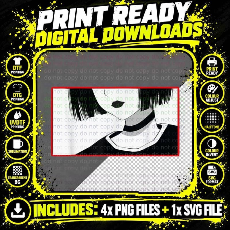 Aestic Goth Anime Girl - Soft Grunge Aestic Gothic Png SVG Digital Bundle