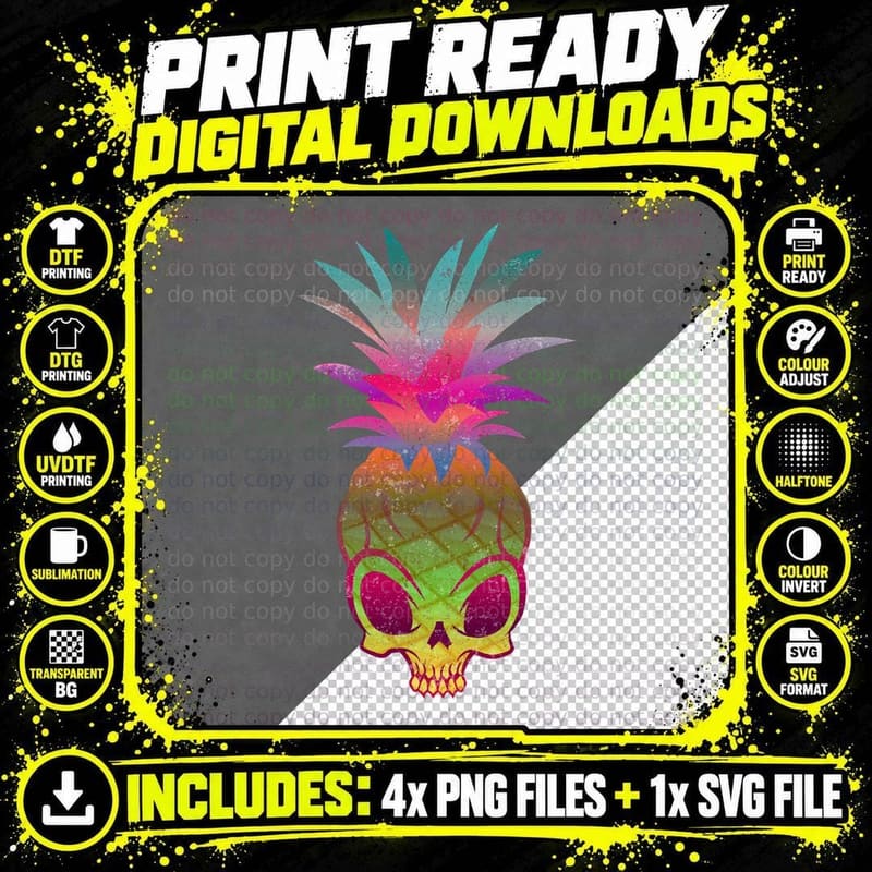 Alien Punk Pineapple T-Shirt Png SVG Digital Bundle