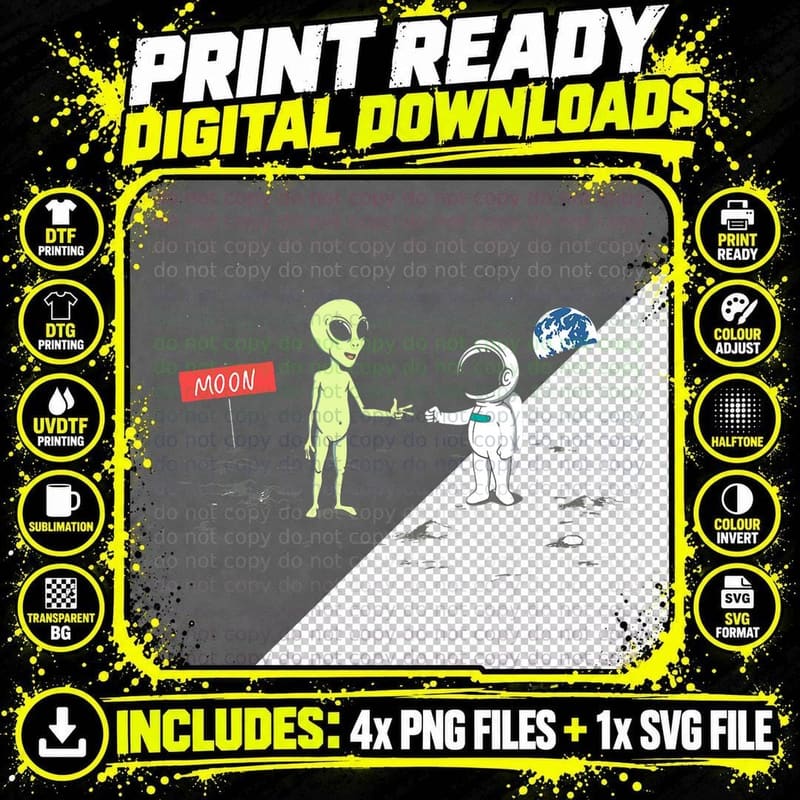Alien Space Moon Astronaut Rock Paper Scissors World Png SVG Digital Bundle