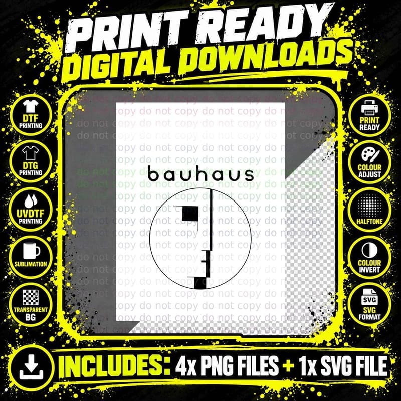 Bauhaus Post Punk 80s Retro White Version Graphic T-Shirt Png SVG Digital Bundle