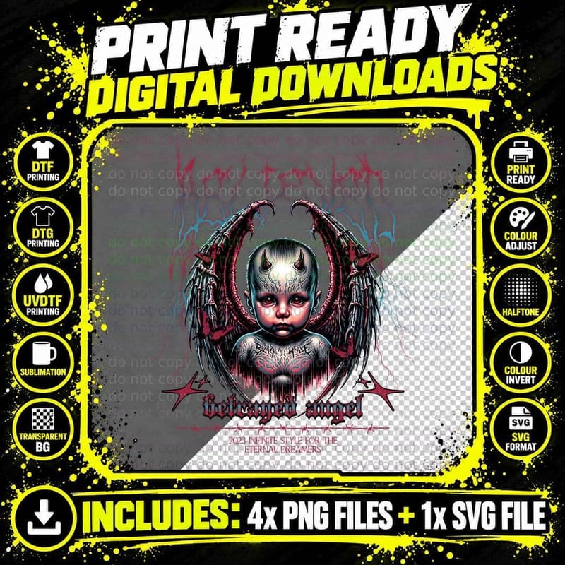 Betrayed Angel Horned Baby Dark Wings Png SVG Digital Bundle