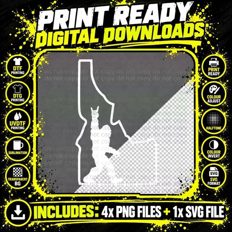 Bigfoot Rock and Roll Silhouette State of Idaho Png SVG Digital Bundle