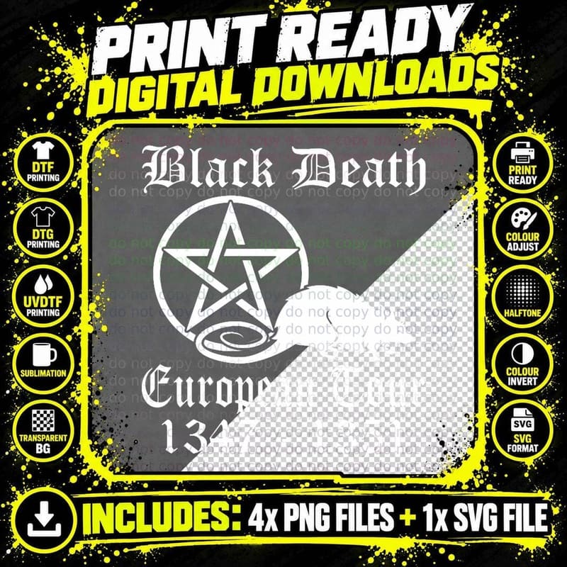 Black Death European Tour Funny Band Tour History Design Png SVG Digital Bundle