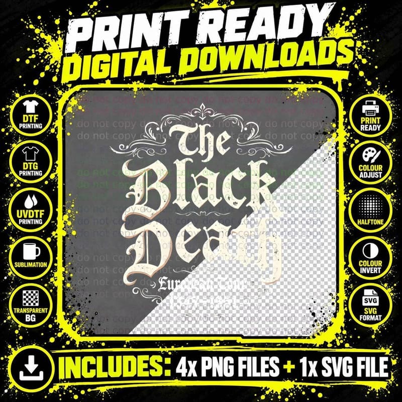 Black Death Tour 1347-1351, Retro Gothic Medieval Png SVG Digital Bundle