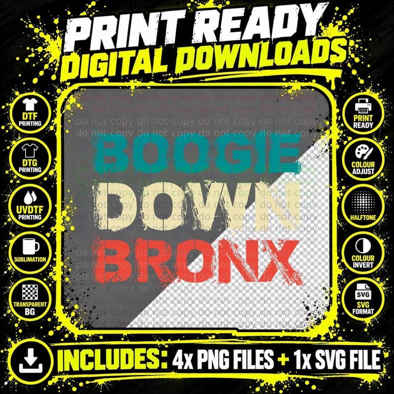 Boogie Down Bronx Bold Teal Red Distressed Typography Png SVG Digital Bundle