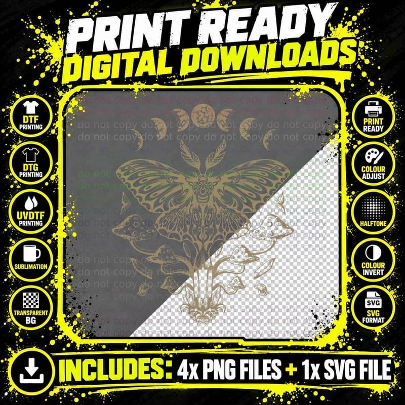 Butterfly Grunge, Fairycore Aesthetic Luna Moth Png SVG Digital Bundle