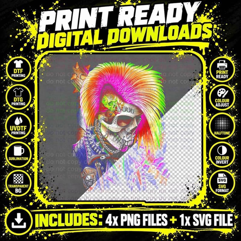 Calavera Punk T-Shirt, Gothic Skull Print, Dark Fashion Png SVG Digital Bundle