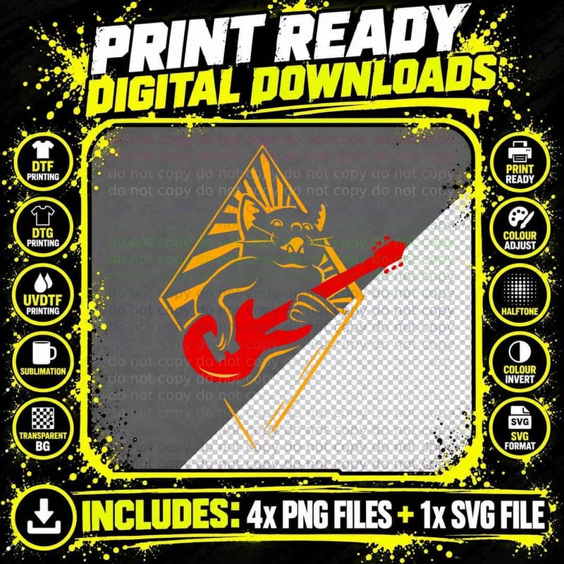 Cat Playing Guitar, Cat Guitarist, Rocker Cat Png SVG Digital Bundle
