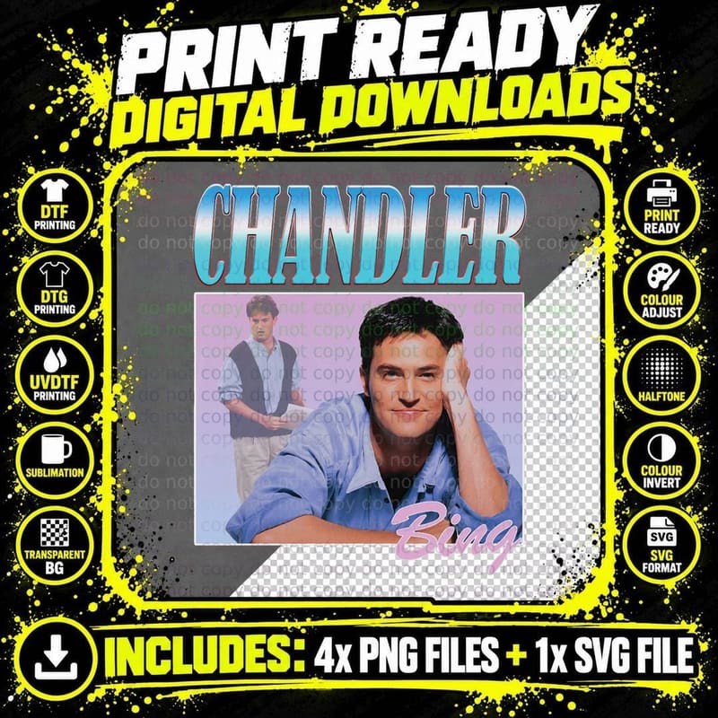 Chandler Bing Retro Bootleg Collage Png SVG Digital Bundle