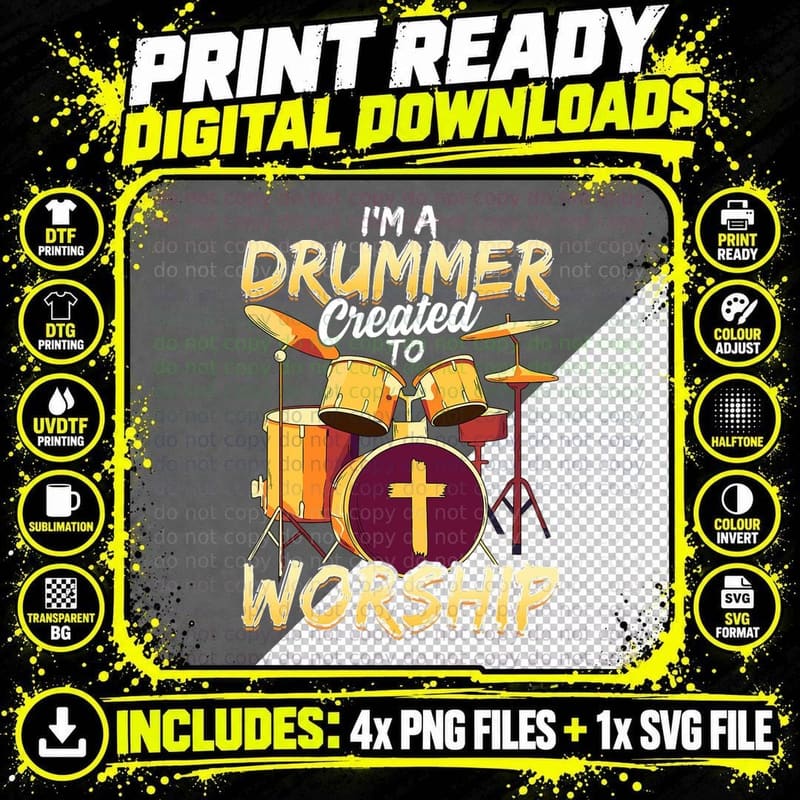 Christian Drummer Ts for Men Worship Drummer T-Shirt Png SVG Digital Bundle
