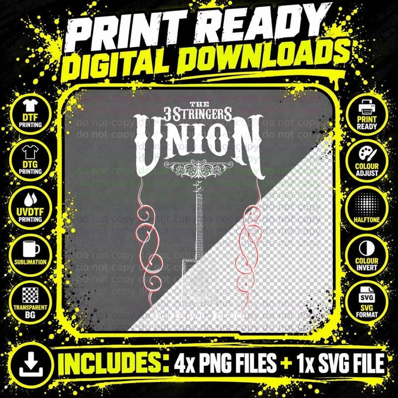 Cigar Box Guitar 3 Stringers Union T-Shirt Png SVG Digital Bundle