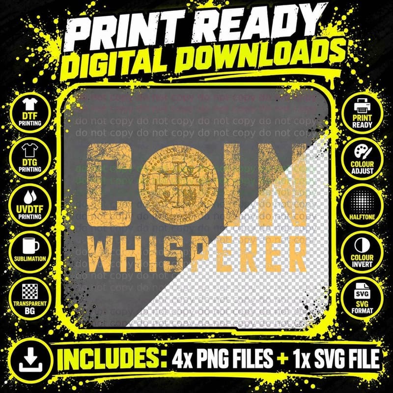 Coin Whisperer Design Metal Detecting Treasure Hunt Gift Png SVG Digital Bundle