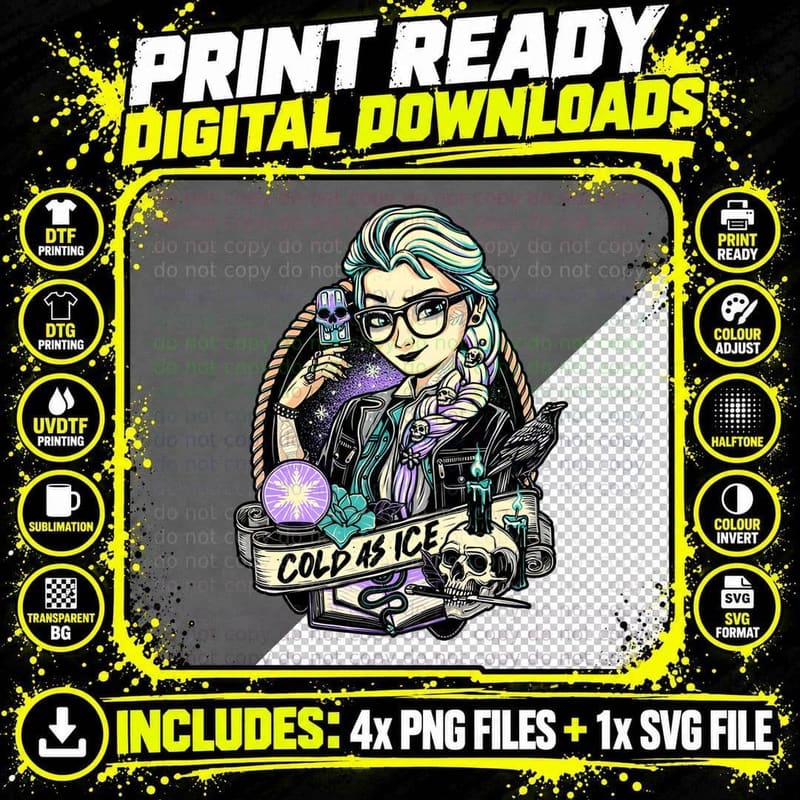 Cold as Ice Gothic Punk Girl with Skulls Png SVG Digital Bundle