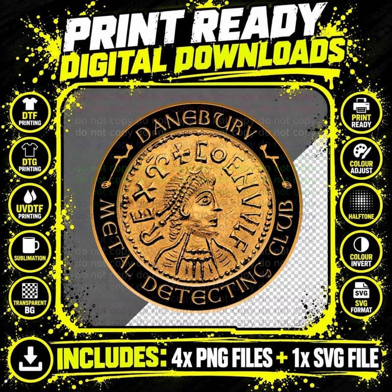 Danebury Metal Detecting Club Gold Ancient Coin Logo Png SVG Digital Bundle