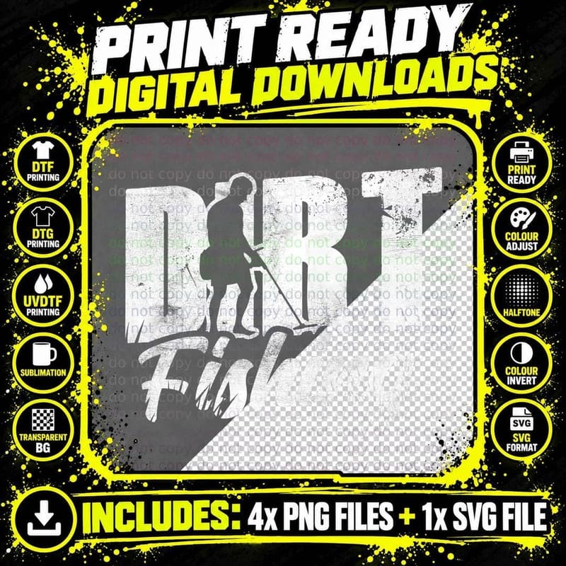 Dirt Fishing Metal Detecting Silhouette Bold Text Png SVG Digital Bundle