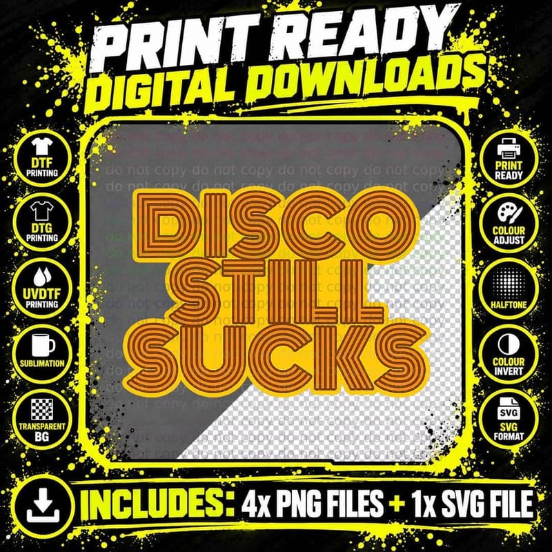 Disco Still Sucks Funny Rock and Roll Retro 70s Vintage Png SVG Digital Bundle