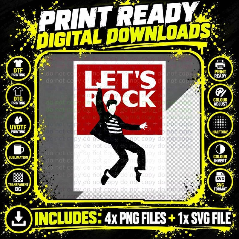 Elvis Let's Rock Silhouette T-Shirt Png SVG Digital Bundle